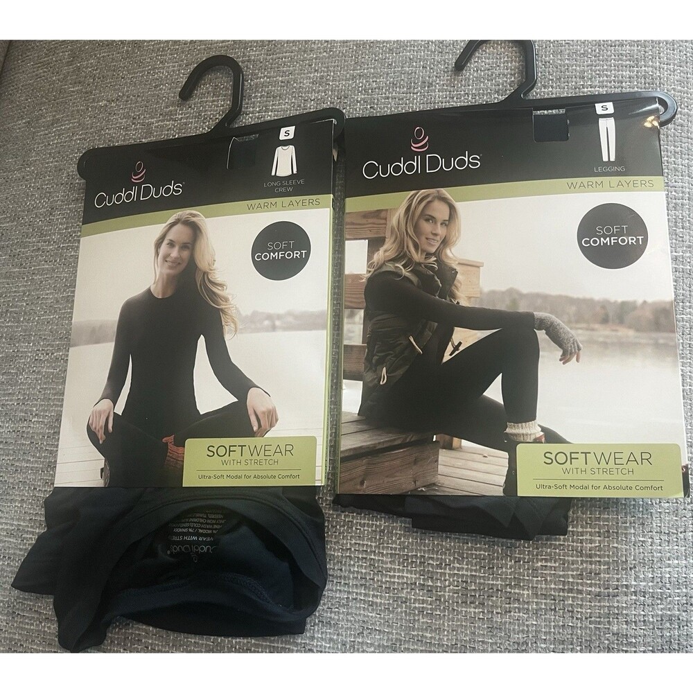 Cuddl Duds Softwear with Stretch Women’s Leggings and Long Sleeve Crew Black S